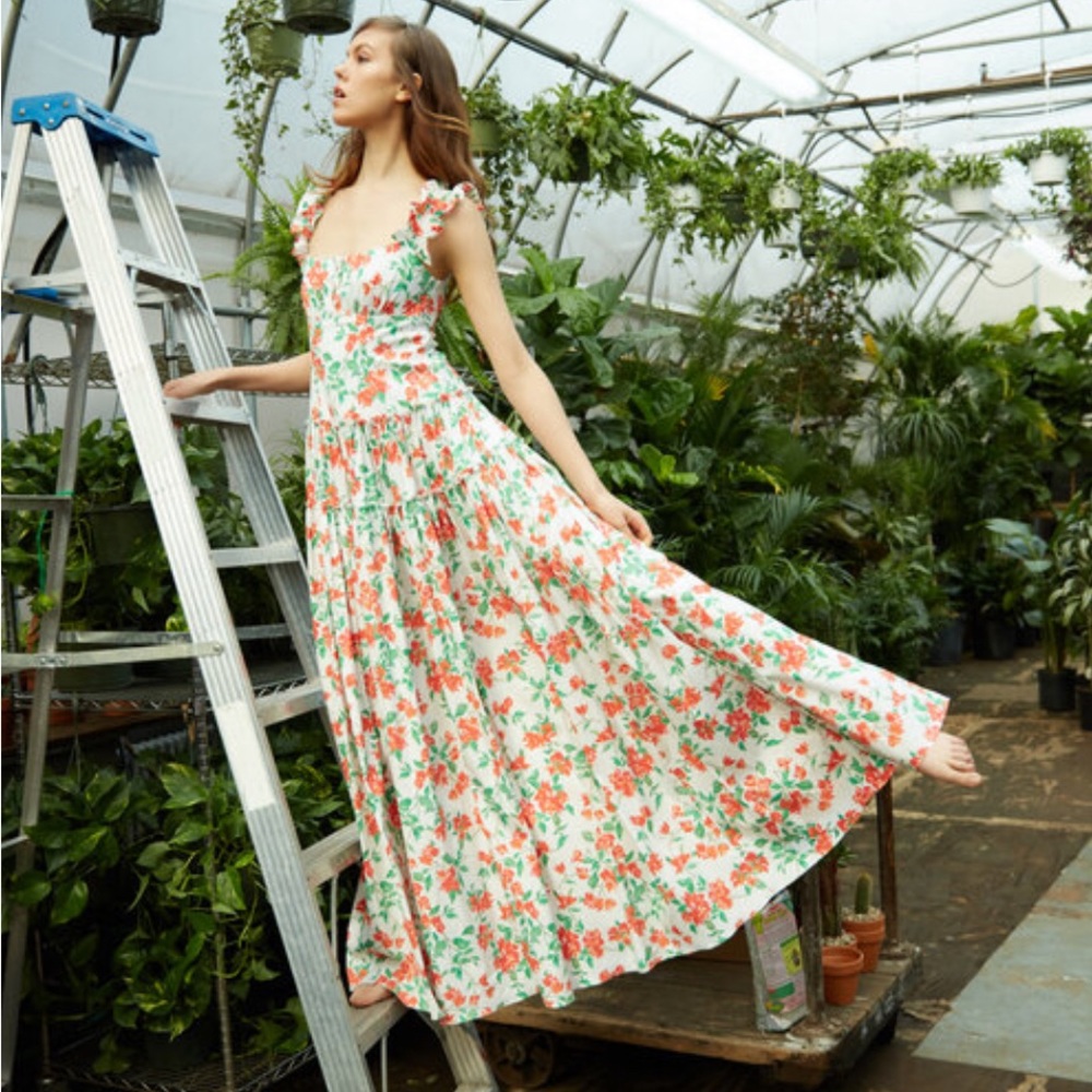 Caroline Constas White Maxi Dress with Coral Floral Print - Picture 3 of 9